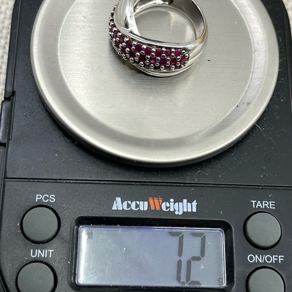 Vintage Estate Sterling Silver Wide Band Ring, Ruby Color Stones Size 5.75 - Picture 15 of 15
